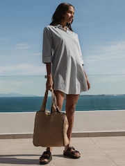 Threadbare Blue 100% Cotton Poplin V-Neck Shirt Dress - Image 3 of 4