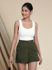 Threadbare Green Linen Blend Shorts - Image 1 of 4