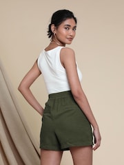 Threadbare Green Linen Blend Shorts - Image 2 of 4