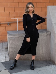 Threadbare licorice Black Curve Ribbed Knit Cardigan Style Dress - Image 1 of 5