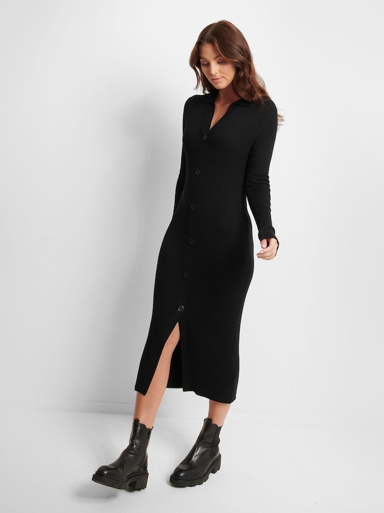 Threadbare licorice Black Curve Ribbed Knit Cardigan Style Dress - Image 2 of 5