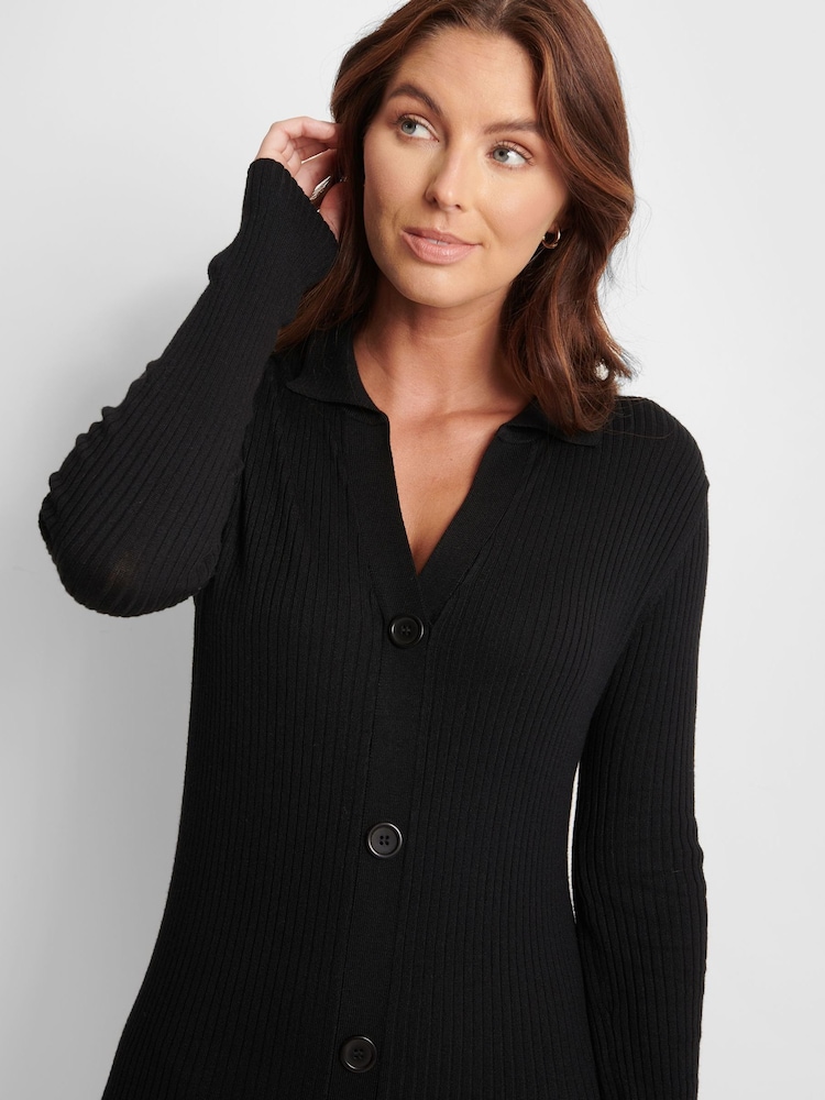 Threadbare licorice Black Curve Ribbed Knit Cardigan Style Dress - Image 5 of 5