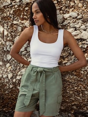 Threadbare Green 100% Cotton Belted Cargo Shorts - Image 1 of 4