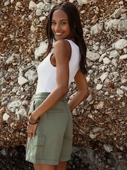 Threadbare Green 100% Cotton Belted Cargo Shorts - Image 2 of 4