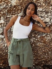 Threadbare Green 100% Cotton Belted Cargo Shorts - Image 3 of 4