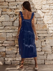 Threadbare Blue Linen Blend Tiered Midi Dress - Image 2 of 4
