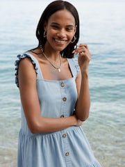Threadbare Blue 100% Cotton Linen Blend Tiered Midi Dress - Image 4 of 4
