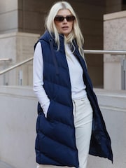 Threadbare Navy Longline Padded Gilet - Image 1 of 5