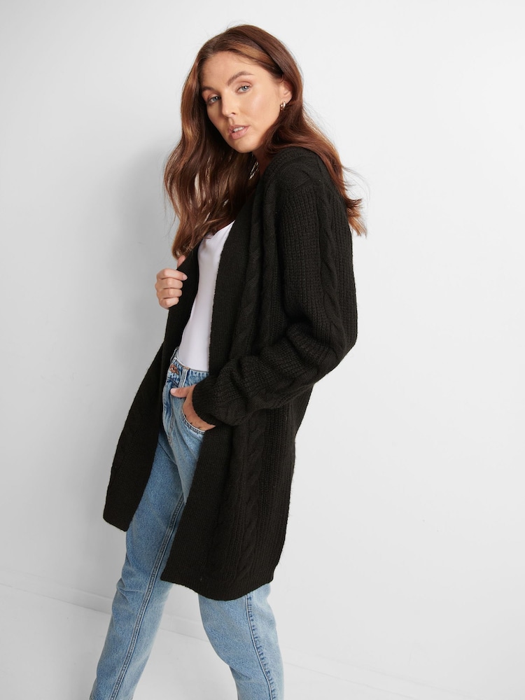 Threadbare Black Ladies Rozanna Cable Detail Cardigan - Image 3 of 4