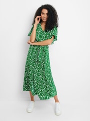 Threadbare Green & White Button Down Midi Dress - Image 1 of 4