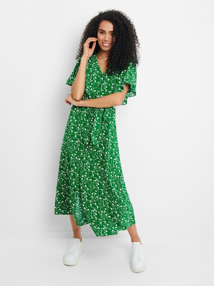 Threadbare Green & White Button Down Midi Dress - Image 1 of 4