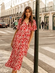 Threadbare Red Button Down Midi Dress - Image 1 of 4