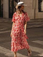 Threadbare Red Button Down Midi Dress - Image 3 of 4