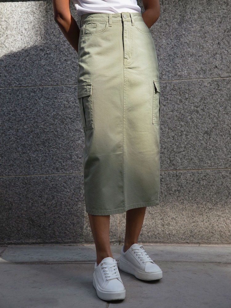 Threadbare Green 100% Cotton Maxi Cargo Skirt - Image 2 of 5