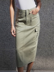 Threadbare Green 100% Cotton Maxi Cargo Skirt - Image 3 of 5