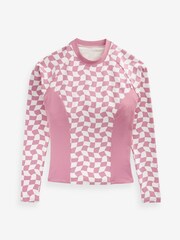 Pink/Weißes Kontrast-Karomuster - Langärmeliges Sonnenschutzoberteil - Bild 3 von 4