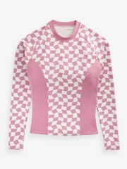 Pink/Weißes Kontrast-Karomuster - Langärmeliges Sonnenschutzoberteil - Bild 4 von 4