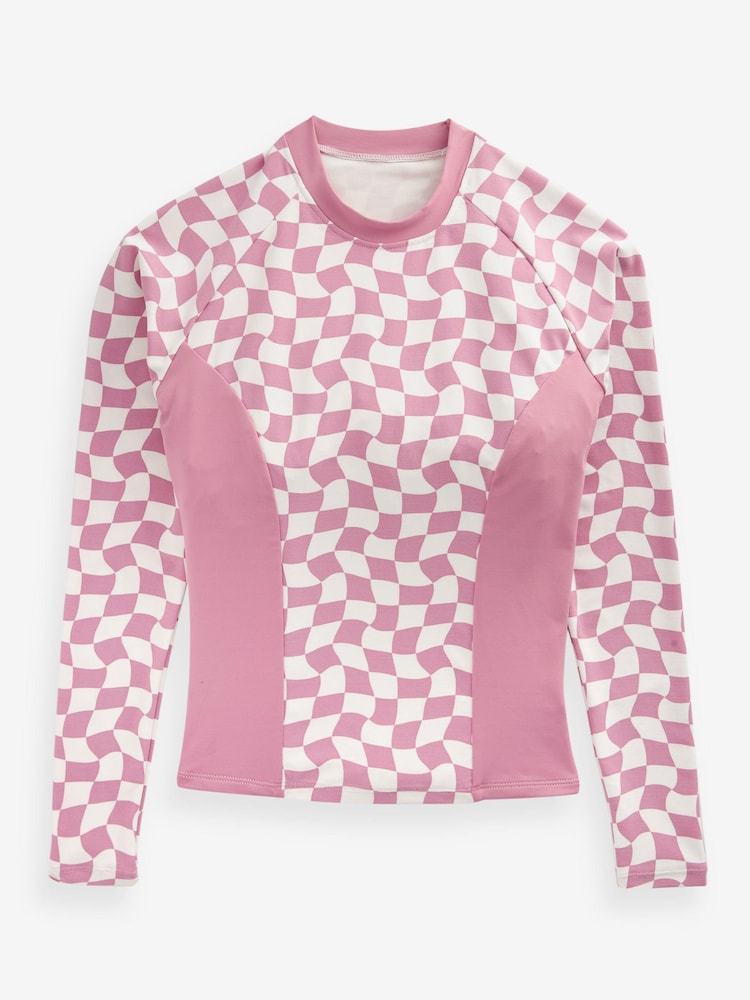 Pink/Weißes Kontrast-Karomuster - Langärmeliges Sonnenschutzoberteil - Bild 4 von 4