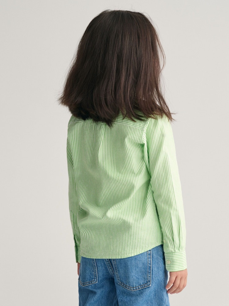 GANT Green Kids Shield Striped Oxford 100% Cotton Shirt - Image 2 of 7 GANT Green Kids Shield Striped Oxford 100% Cotton Shirt - Image 2 of 7