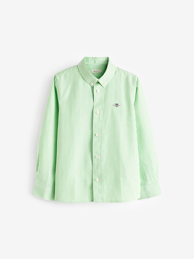 GANT Green Kids Shield Striped Oxford 100% Cotton Shirt - Image 7 of 7