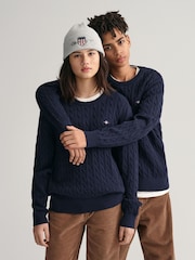 GANT Blue Teens Shield 100% Cotton Cable Knit Crew Neck Sweater - Image 1 of 5