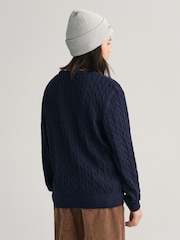 GANT Blue Teens Shield 100% Cotton Cable Knit Crew Neck Sweater - Image 2 of 5