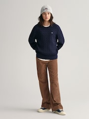 GANT Blue Teens Shield 100% Cotton Cable Knit Crew Neck Sweater - Image 3 of 5