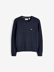 GANT Blue Teens Shield 100% Cotton Cable Knit Crew Neck Sweater - Image 5 of 5