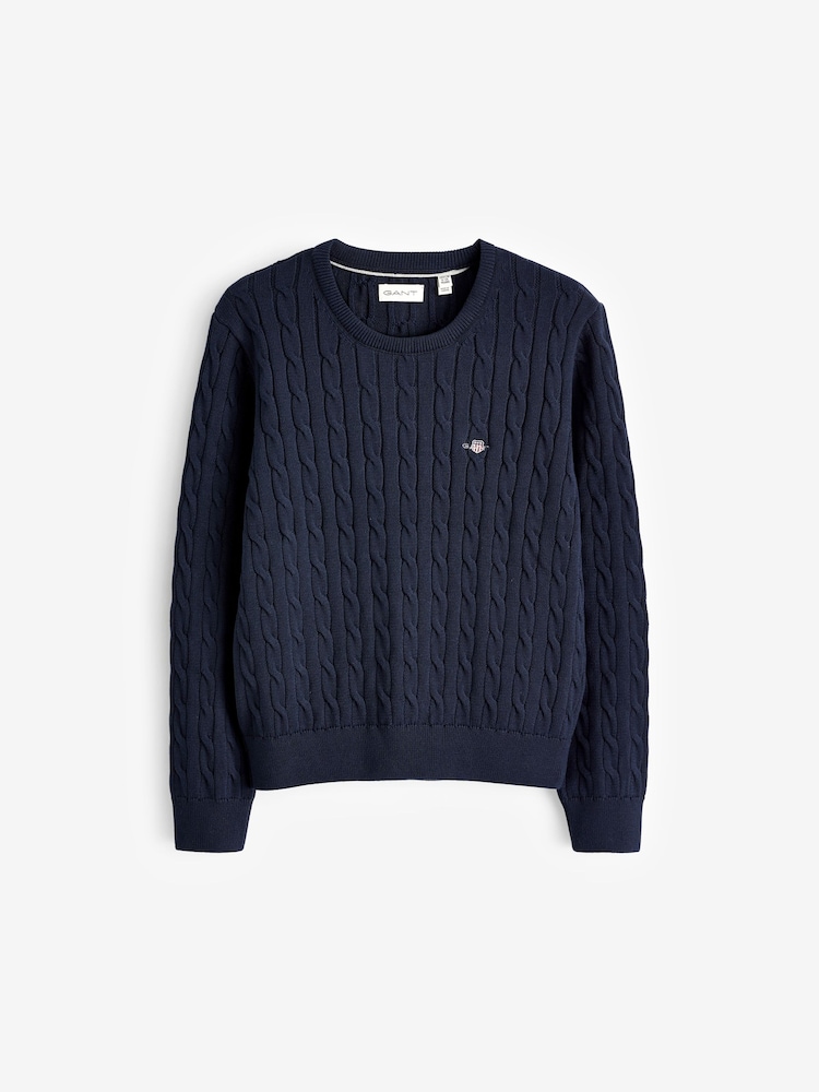 GANT Blue Teens Shield 100% Cotton Cable Knit Crew Neck Sweater - Image 5 of 5
