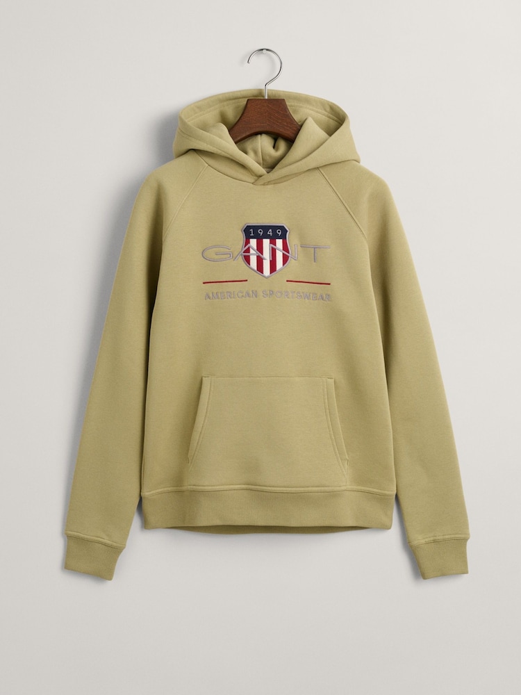 GANT Khaki Green Teens Archive Shield Hoodie - Image 1 of 2