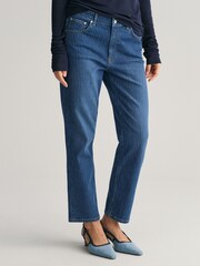 GANT Blue Straight Striped Ankle Length Jeans - Image 1 of 7