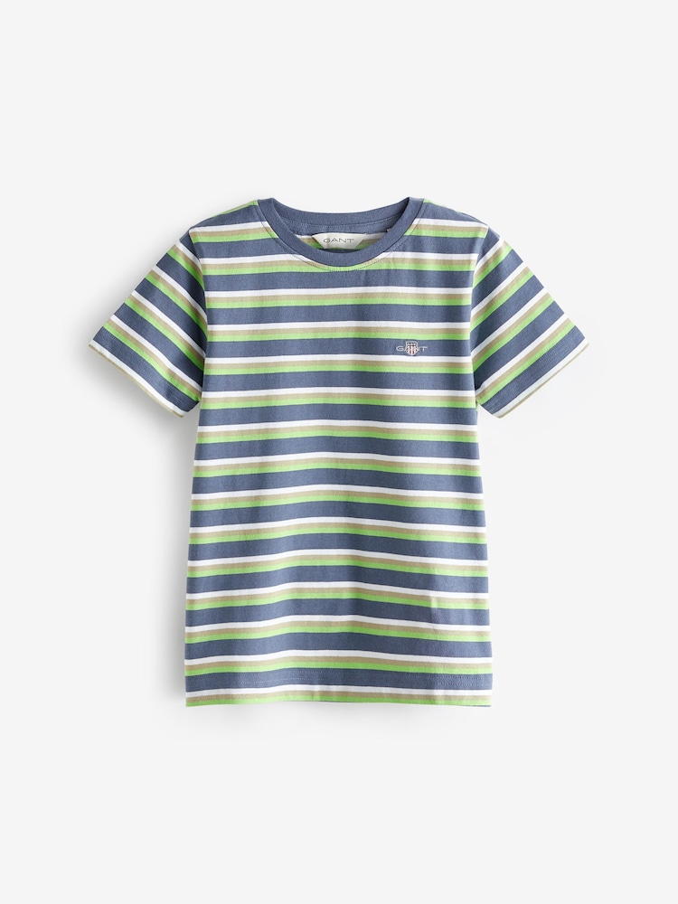 GANT Blue Kids Shield Striped 100% Cotton T-Shirt - Image 1 of 6