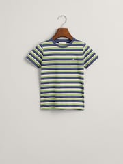 GANT Blue Kids Shield Striped 100% Cotton T-Shirt - Image 3 of 6