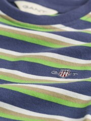 GANT Blue Kids Shield Striped 100% Cotton T-Shirt - Image 4 of 6