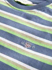 GANT Blue Kids Shield Striped 100% Cotton T-Shirt - Image 5 of 6
