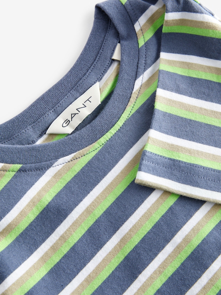 GANT Blue Kids Shield Striped 100% Cotton T-Shirt - Image 6 of 6