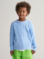 GANT Blue Kids Shield Cotton Cable Knit Crew Neck Sweater - Image 1 of 6