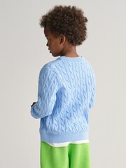 GANT Blue Kids Shield Cotton Cable Knit Crew Neck Sweater - Image 2 of 6