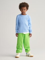 GANT Blue Kids Shield Cotton Cable Knit Crew Neck Sweater - Image 3 of 6