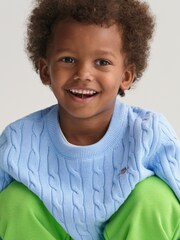 GANT Blue Kids Shield Cotton Cable Knit Crew Neck Sweater - Image 4 of 6