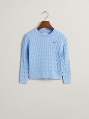 GANT Blue Kids Shield Cotton Cable Knit Crew Neck Sweater - Image 5 of 6
