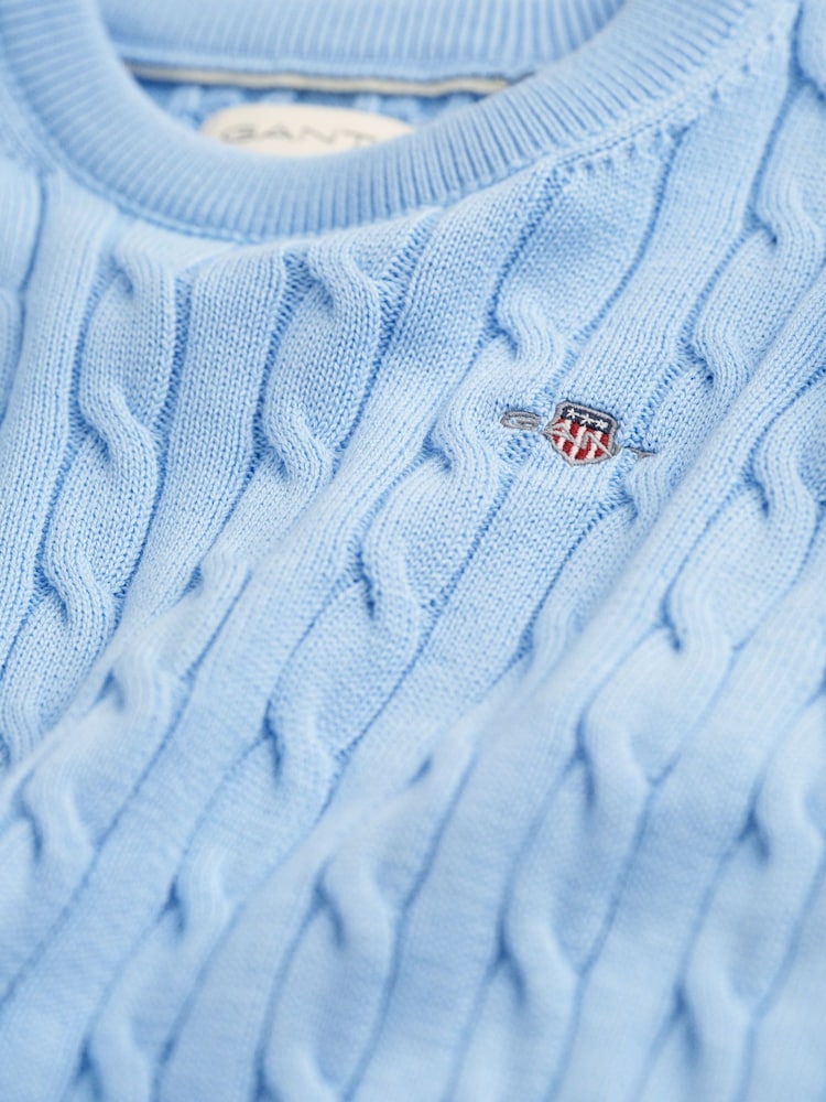 GANT Blue Kids Shield Cotton Cable Knit Crew Neck Sweater - Image 6 of 6
