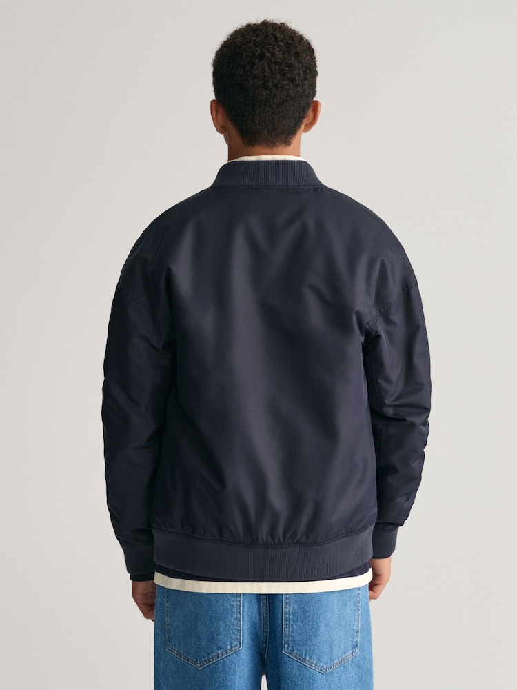 GANT Blue Teens Script Graphic Varsity Jacket - Image 2 of 6