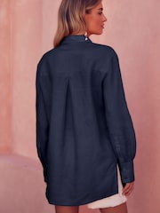 Navy 100% Linen Long Sleeve Shirt - Image 3 of 7
