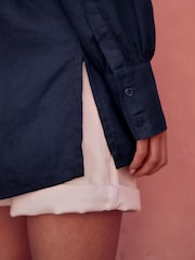 Navy 100% Linen Long Sleeve Shirt - Image 6 of 7
