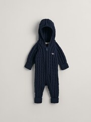 GANT Blue Baby Shield 100% Cotton Cable Knit One-Piece - Image 1 of 5