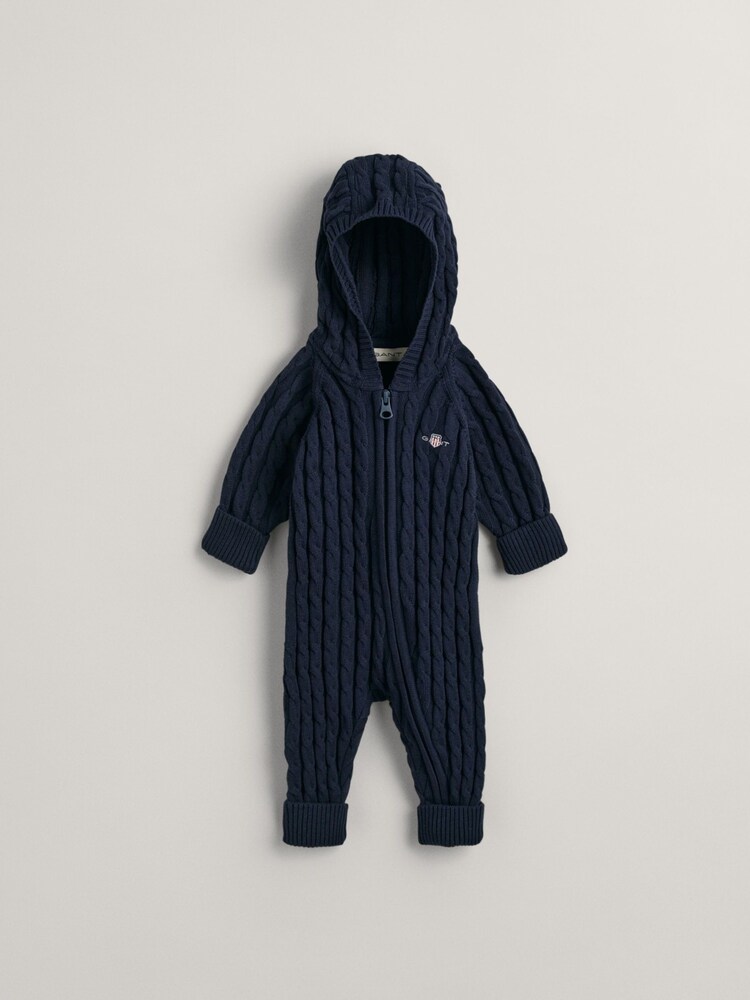GANT Blue Baby Shield 100% Cotton Cable Knit One-Piece - Image 1 of 5