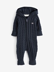 GANT Blue Baby Shield 100% Cotton Cable Knit One-Piece - Image 2 of 5