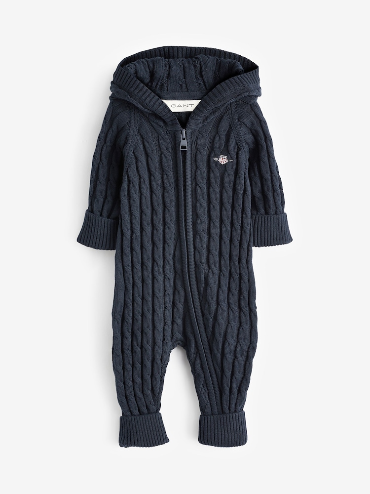 GANT Blue Baby Shield 100% Cotton Cable Knit One-Piece - Image 2 of 5