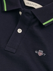 GANT Blue Kids Tipped Shield Piqué 100% Cotton Polo Shirt - Image 2 of 2